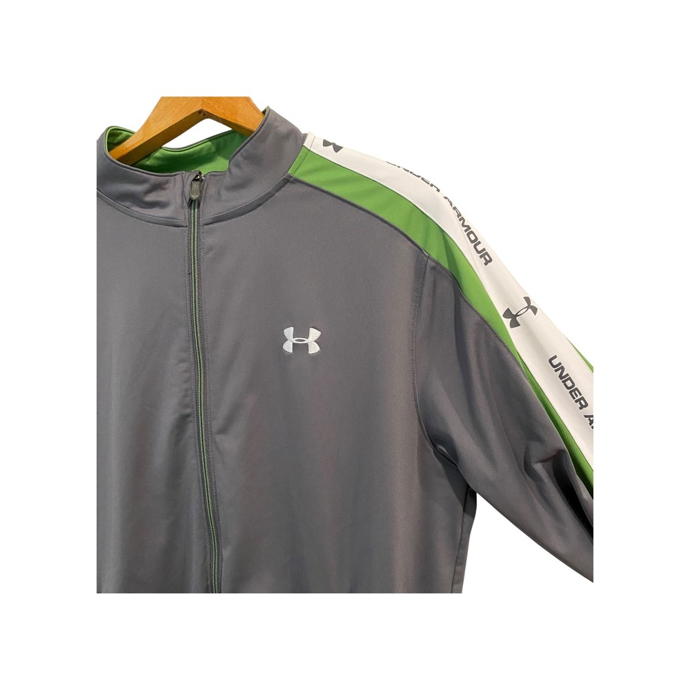 Under Armour XL Gray Green White Logo Track Jacket Full Zip Mens